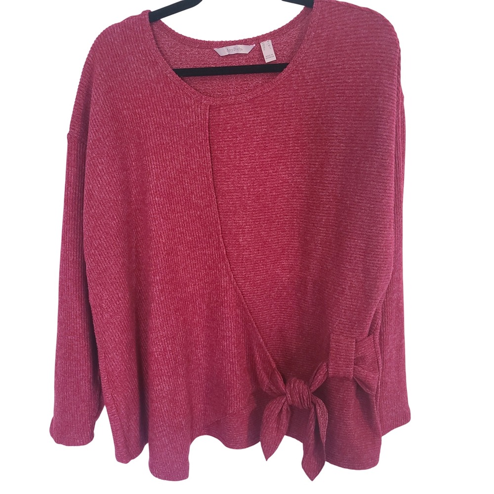 Anybody Berry Pink Women's Ribbed Long Sleeve V-Neck Pullover Top Shirt Sz M‎